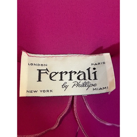 Vintage Ferrali by Phillipe Pink Blouson Tiered Ruffle Chiffon Dress Size 3/4 - Picture 8 of 11